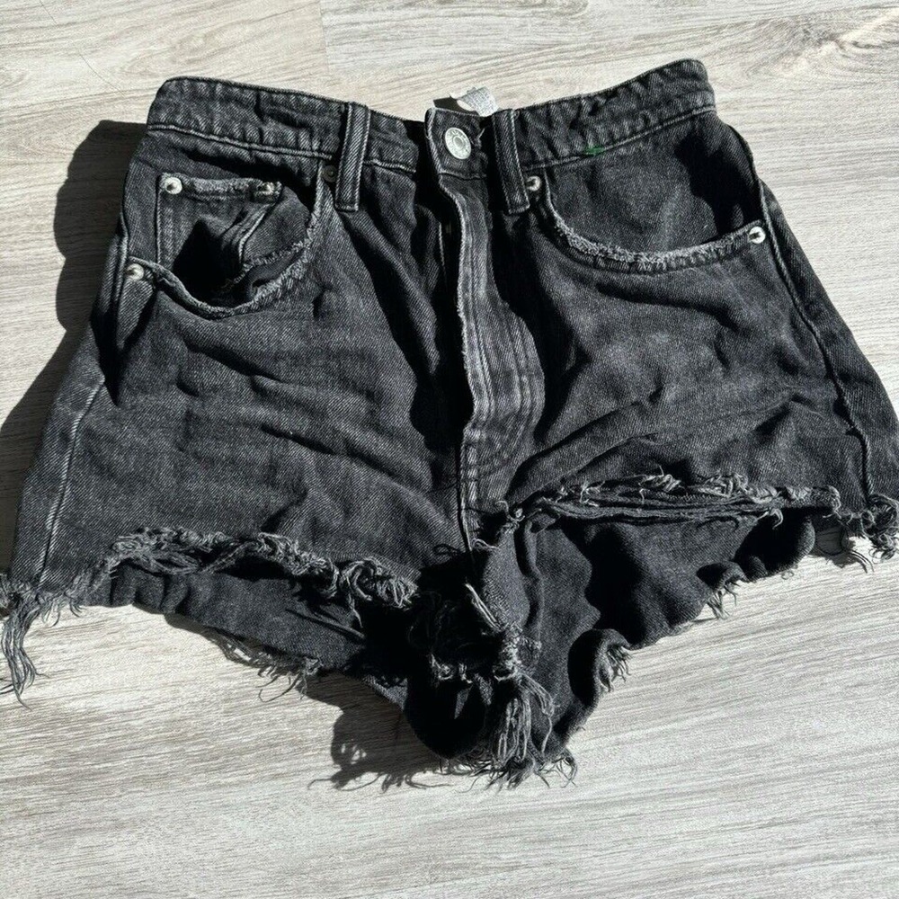 NWOT ZARA Women Junior‎ Black Denim Cut Off Short Shorts Size 2 #494